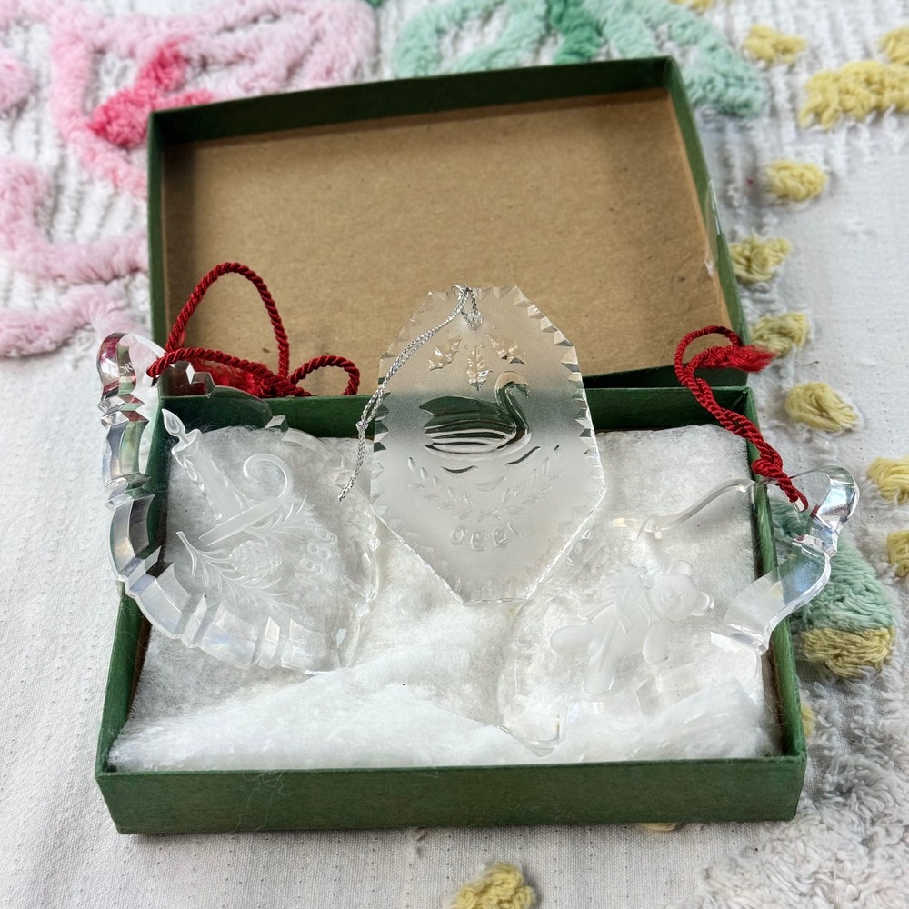 Vintage Gorham Lead Crystal Christmas Ornaments Set of 3 Marshall Fields Box